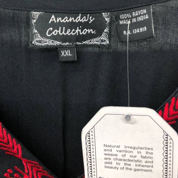 Anandas Black Red Embroidered  Boho V-Neck Mini Dress  XXL - Picture 5 of 5